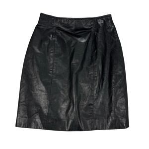 Byrnes & Baker Genuine Leather Black Mini Skirt Size 8 Y2K Minimalist Chic Retro